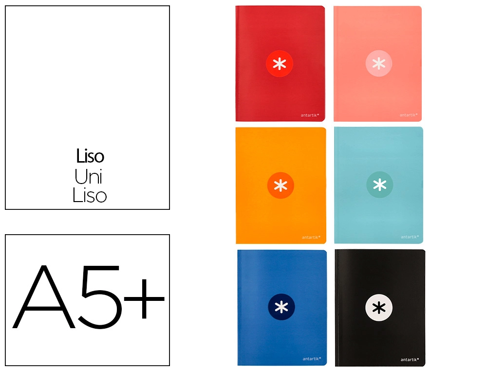 Libreta antartik A5+ plus cosida 48 hojas 90G/M2 liso sin margen 6 colores surtidos
