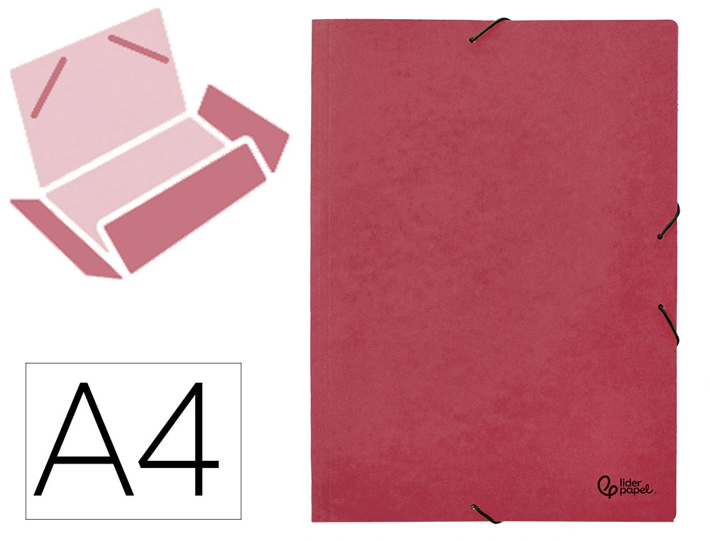 Carpeta LIDERPAPEL gomas A3 3 solapas carton prespan roja