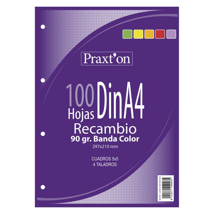 Recambio bloc PRAXTON 4 taladros 5 colores A4 90G 100H 5X5