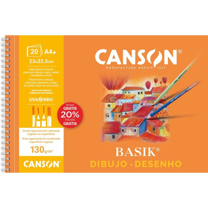 Bloc dibujo A4+ 130 grs sin rec microperforado 20% gratis