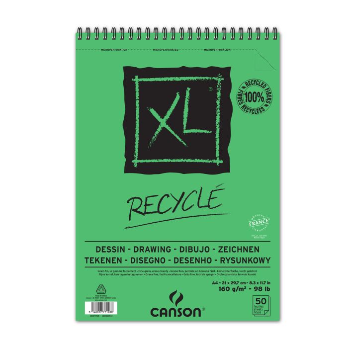 Bloc dibujo CANSON xl reciclado espiral microperforado A4 160G 50H