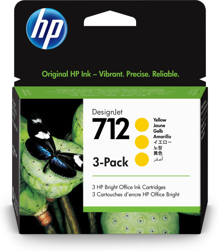 Hp paquete de 3 cartuchos de tinta designjet 712 amarillo de 29 ml
