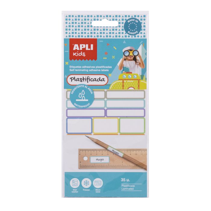 Etiqueta adhesiva APLI textil plastificada surtidas blister 35UD