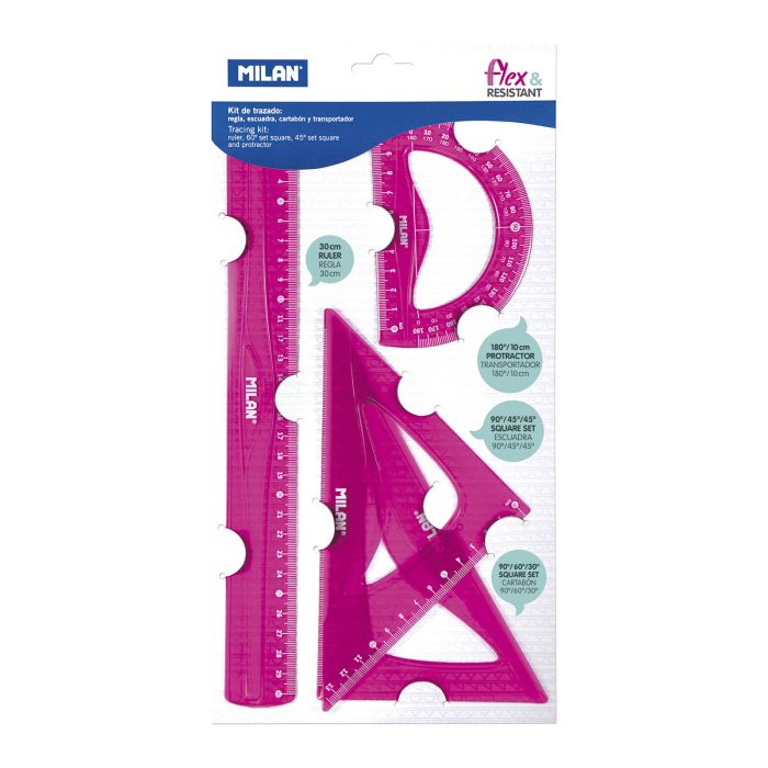 Juego reglas milan flexible 4 piezas 30CM rosa