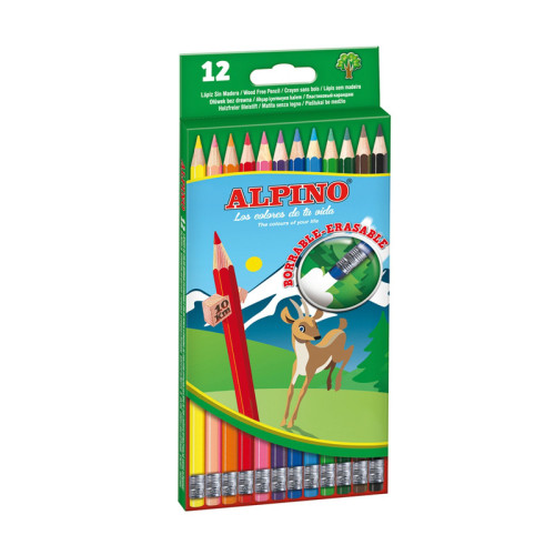 ALPINO estuche 12 lápices de colores borrables