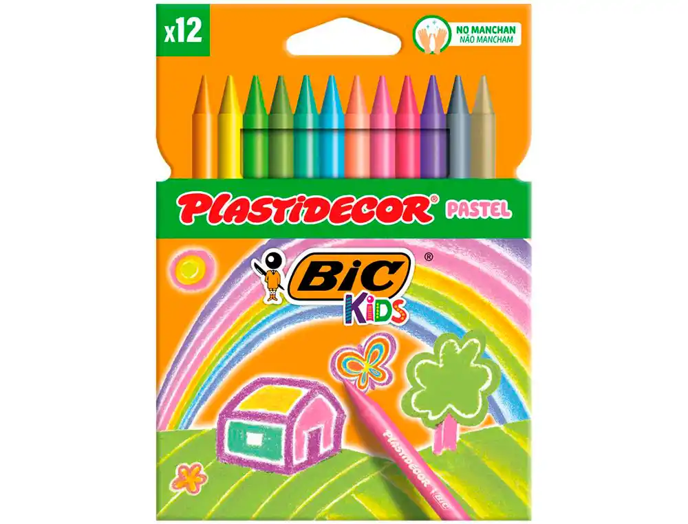 Lapices cera PLASTIDECOR pastel caja de 12 unidades colores surtidos