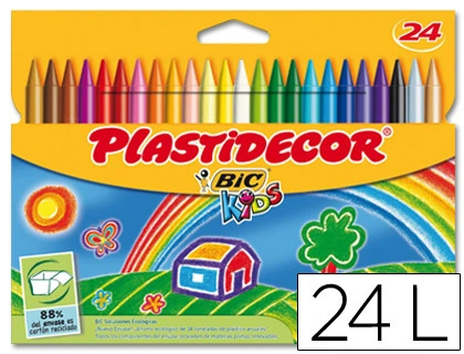 Lapices cera PLASTIDECOR caja de 24 colores surtidos