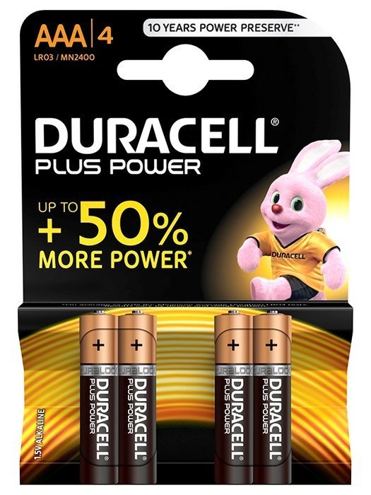 Pila alcalina DURACELL plus power aaa LR03 blister 4 uds