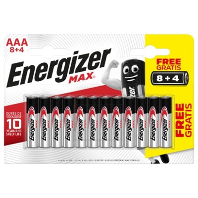 Blister 8 + 4 pilas max tipo LR03 (aaa) energizer E301531207