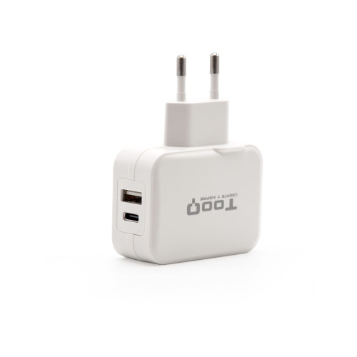 TOOQ cargador de pared doble puerto usb-c + usb a, 27W