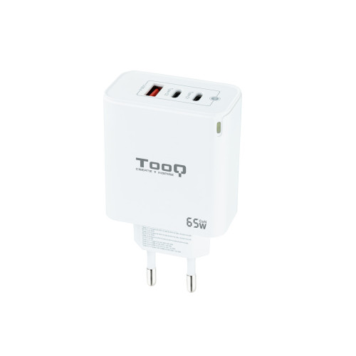 TOOQ cargador de pared gan 2USB-c/pd + usb-a/qc 65W, blanco