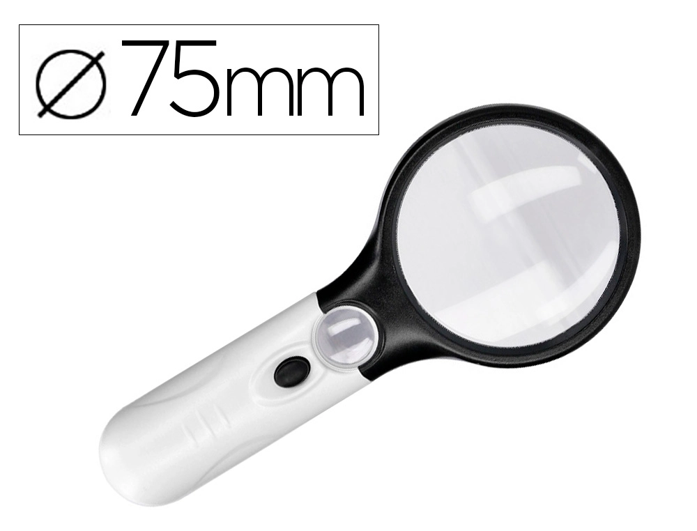 Lupa Q-CONNECT electrica aro abs 75 mm 3 aumentos 3 bombillas led lente 70 mm