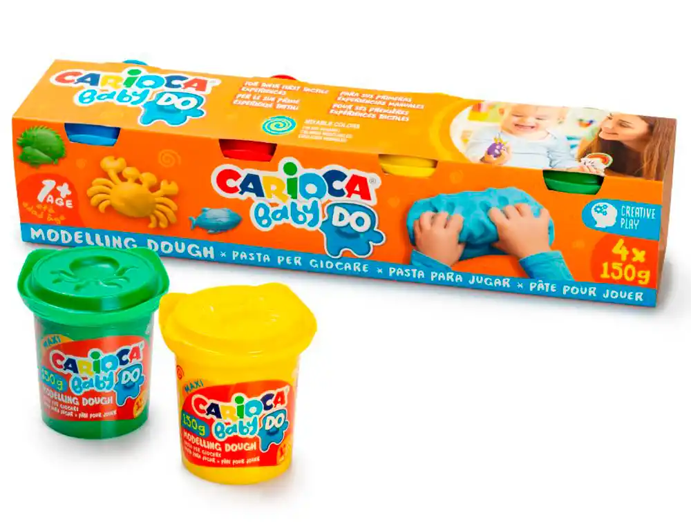 Pasta de modelar CARIOCA baby do 150 ml caja de 4 unidades colores surtidos