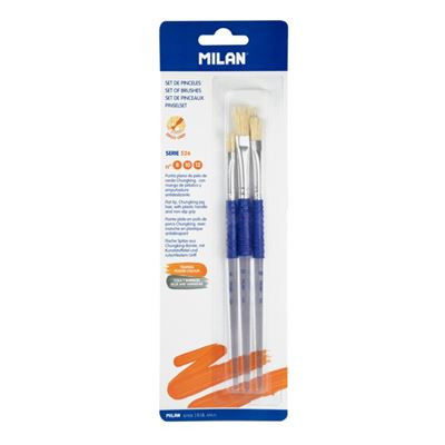 Blíster 3 pinceles planos (pelo cerda chungking) mango de plástico ergo serie 526 nº 8, 10 y 12 MILAN BWM10464