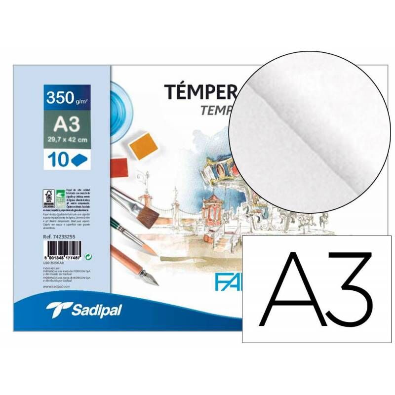 Bloc esp. papel tempera-acuarela 350G 10H A3 32, 5X46CM blanco