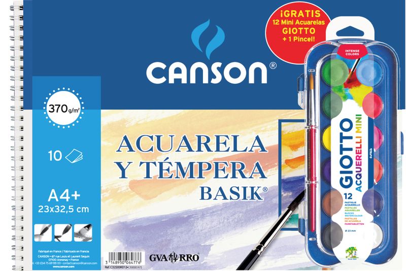 Bloc acuarela basik A4 370GR 10H esp. (acuarelas + pincel gratis)