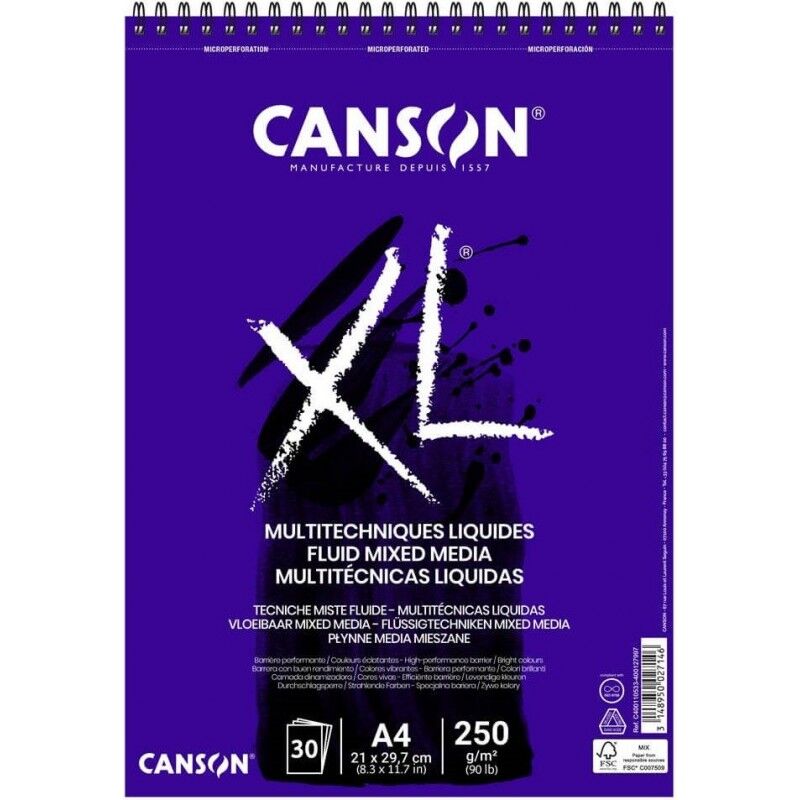 Bloc CANSON xl mix media fluido esp 21X29, 7 30H fino 250G