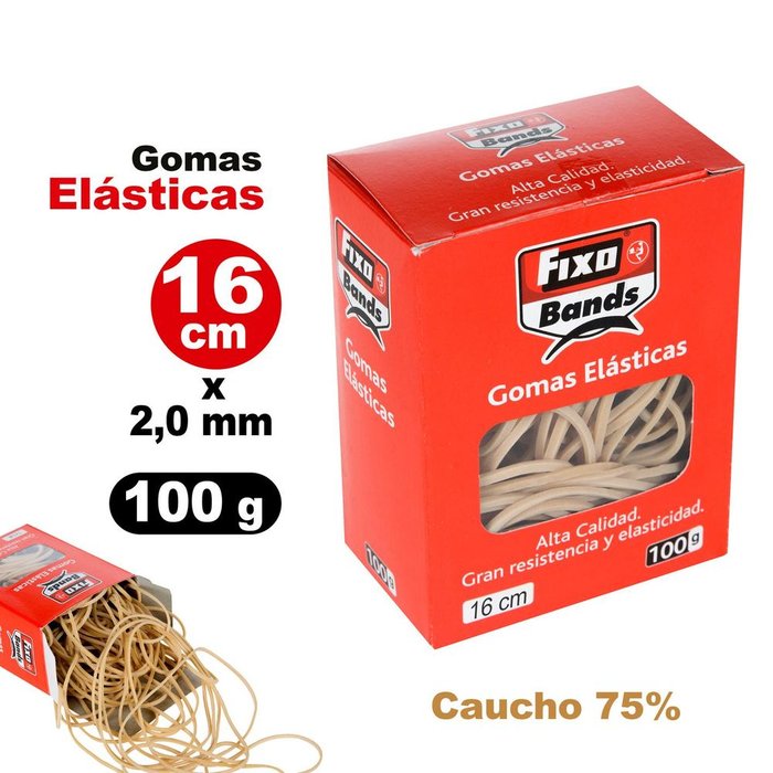 Gomas elasticas 2 mm x 16 cm fixo caja 100 gramos