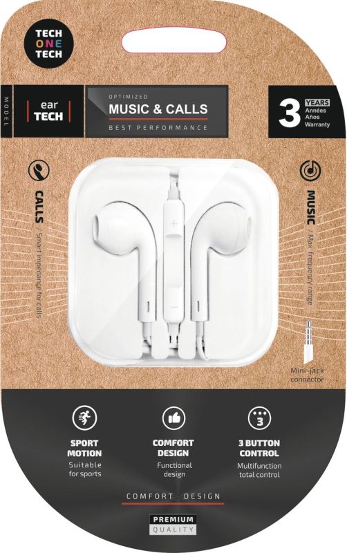 Ear tech * auriculares ergonomicos cable 1, 2M blanco