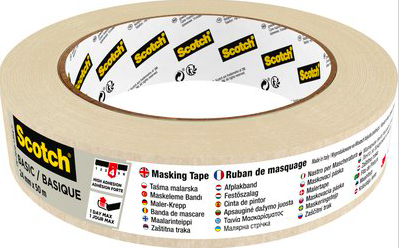 Rollo cinta adhesiva de enmascarar pintor basic 24MM x 50M scotch 7100333168