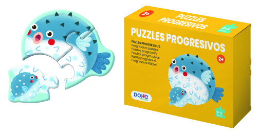 Caja 4 puzzles progresivos animales - puzzle de 2/3 piezas - a partir de 2 años dohe 65000