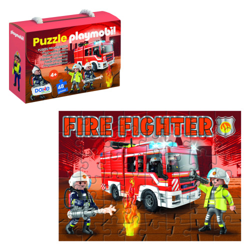 Caja de puzzle - 48 piezas - playmobil - modelo fire fighter dohe 65013