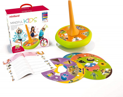 Juego didactico mindfulnes con peonza gigante y guia de ejercicios miniland 31898