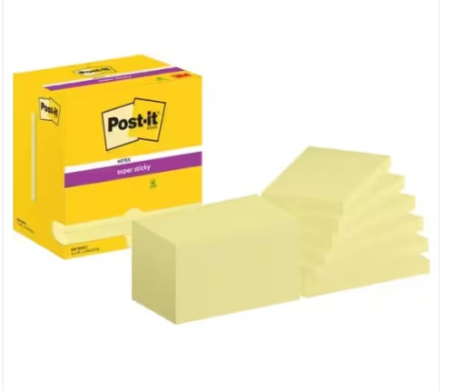 90 hojas notas adhesivas 76X127MM super sticky canary yellow caja cartón 655-12SSCY-eu post-it 7100290175