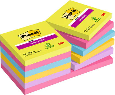90 hojas notas adhesivas 76X76MM super sticky colores surtidos ultra 654-12SSUC post-it 7100290156