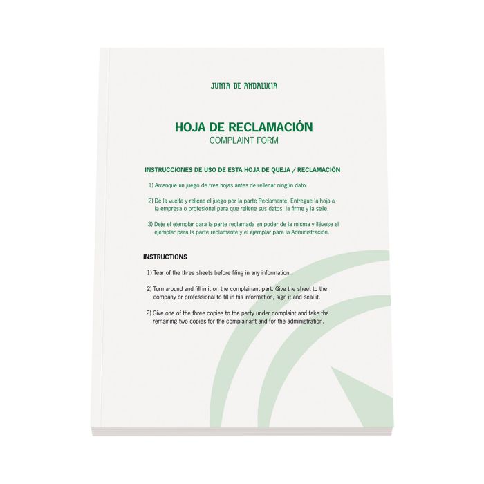 LIBRO HOJAS DE RECLAMACIONES ANDALUCIA ACTUALIZADO