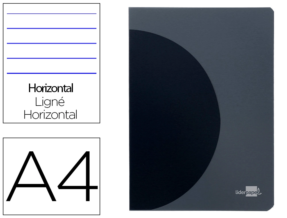 Libreta liderpapel 360 tapa de plastico A4 48 hojas 90G/M2 horizontal con doble margen tapa negra
