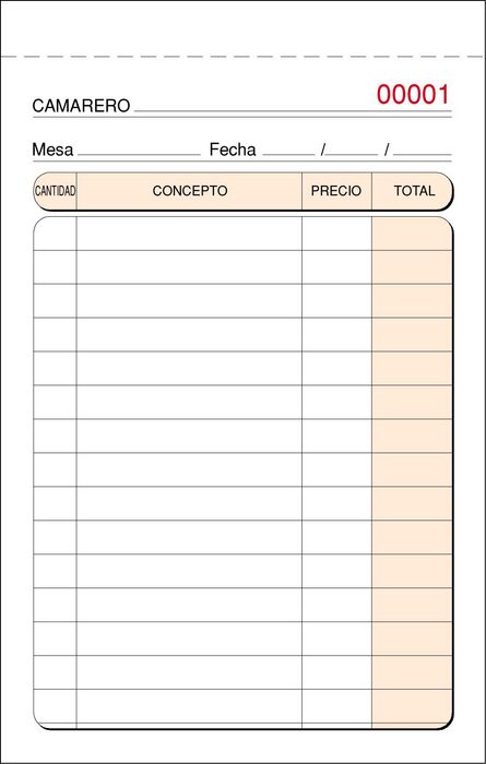 Talonario camarero triplicado autocopiante t-141 n bolsillo