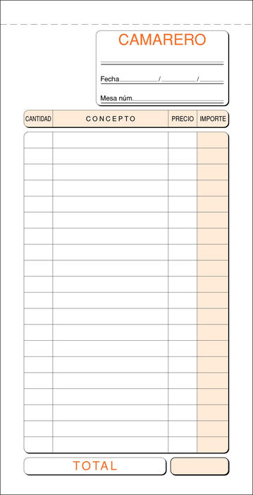 Talonario camarero 1/3 folio t-94