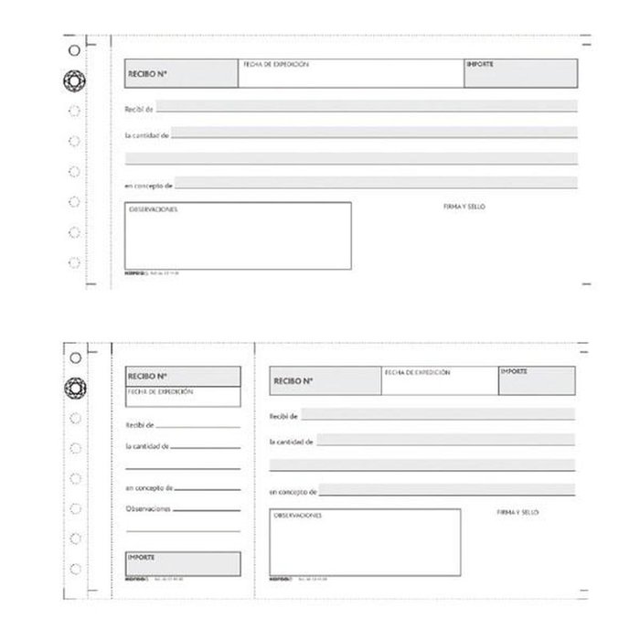 Talonario recibidos duplicado 50/50 h tercio apaisado 21X10