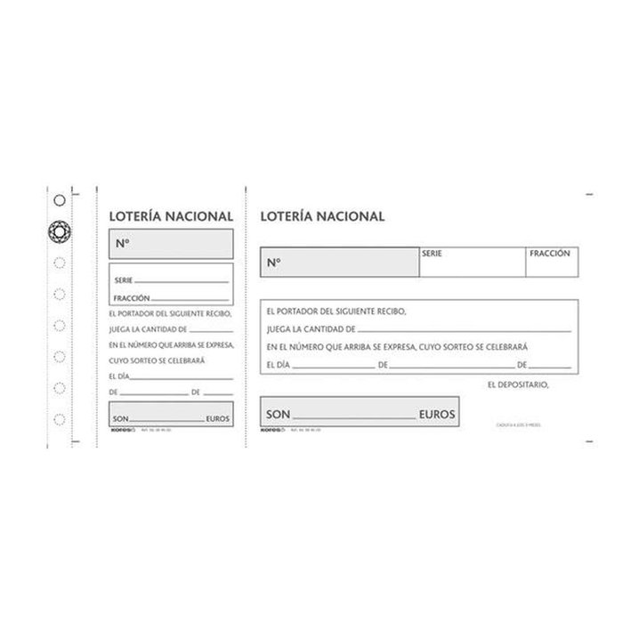 Talonario loteria original con matriz 100H 210X100 mm