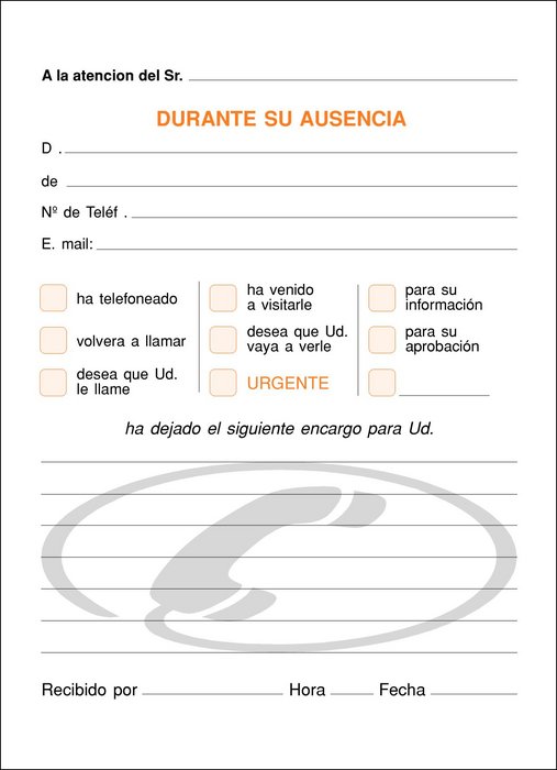 Talonario llamadas telefonicas 8º t-62 blanco