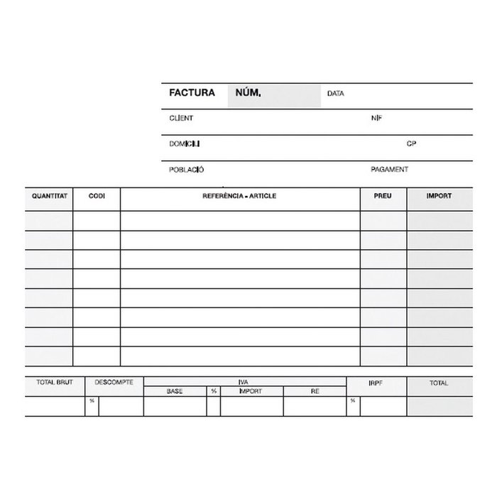 Talonario factura 1/8 apaisado duplicado a-67 cat