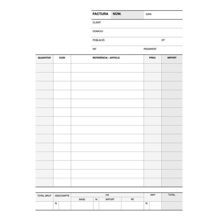 Talonario factura 1/4 natural duplicado a-63 cat