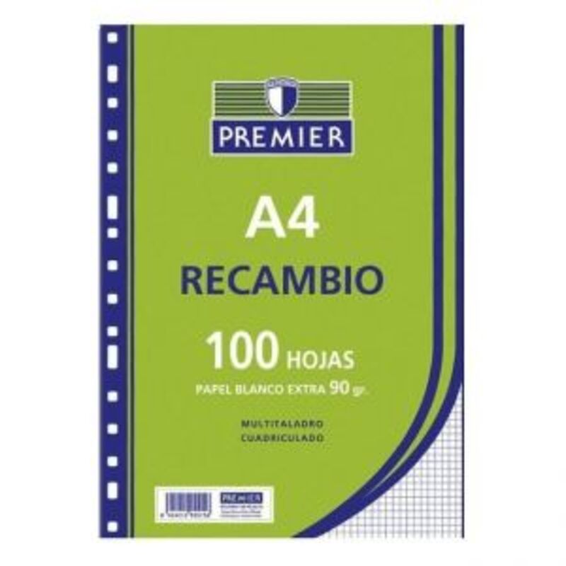 Recambio premier 100H A4 90GR una linea horizontal 4 taladros