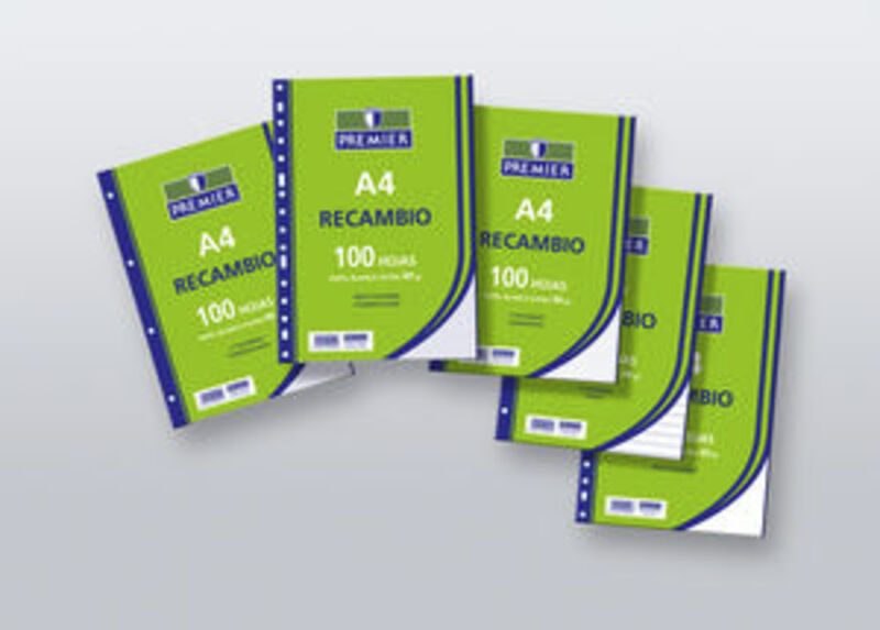 Recambio premier 100H A4 90GR doble pauta 3,5 4 taladros