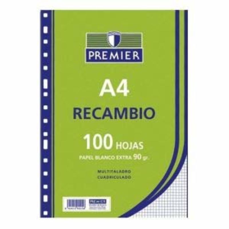 Recambio premier 100H A4 90GR doble pauta 2,5 4 taladros