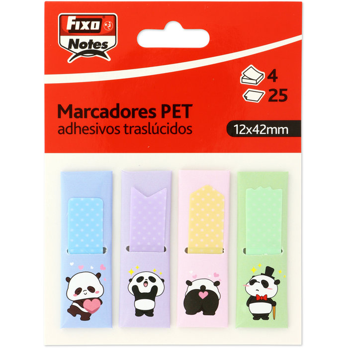 Pack 4 marcadores banderitas pandas surtidos 25H 12X42MM