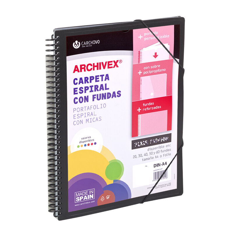 Carpeta archivex star espiral 40 fundas negro