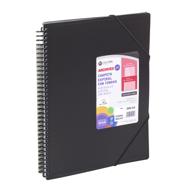 Carpeta archivex-star espiral 40 fundas negro