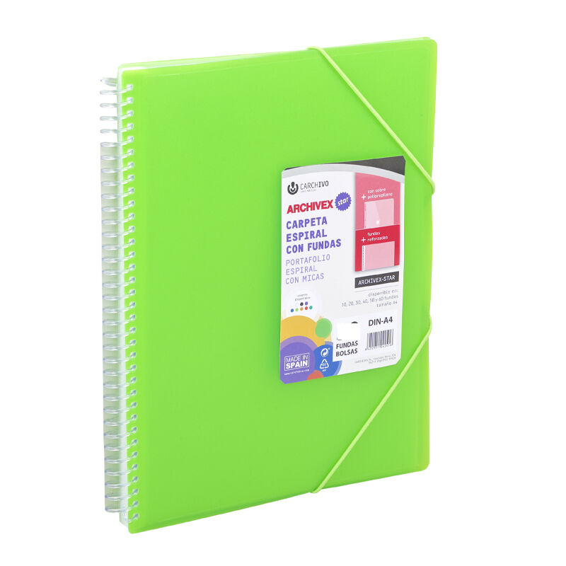 Carpeta archivex-star espiral 40 fundas verde claro