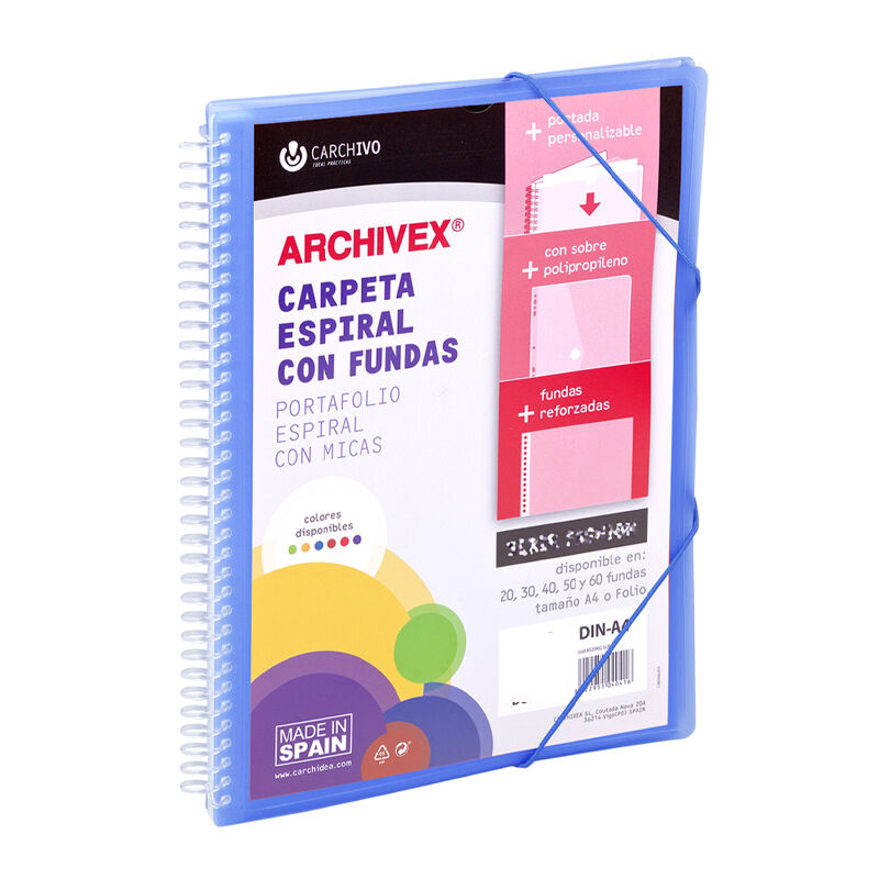 Carpeta archivex-star espiral canguro 30 fundas azul