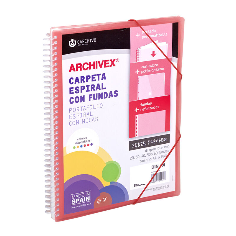 Carpeta archivex-star espiral canguro 20 fundas rojo