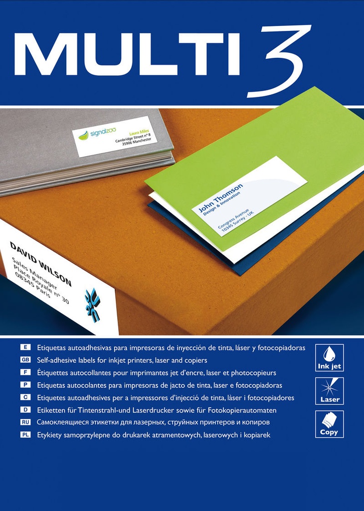 C / 100 hojas etiquetas MULTI3 38, 0X 21, 2