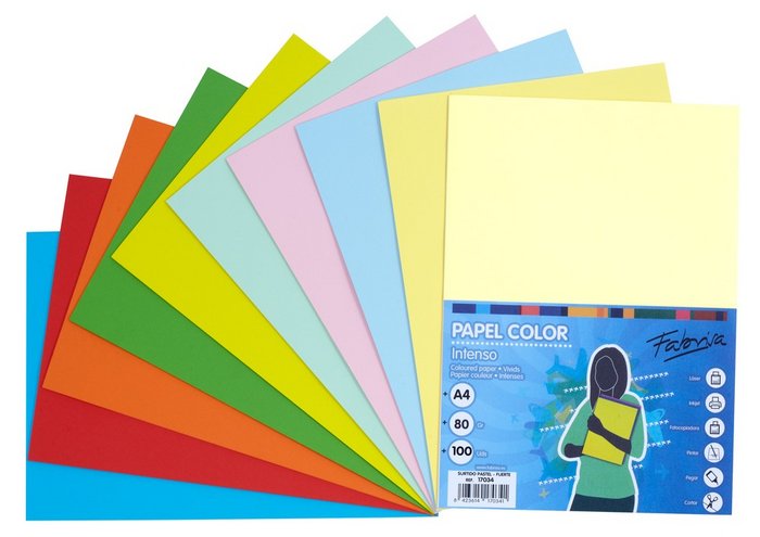 Papel A4 80GR 100H colores fuertes y pastel surtidos