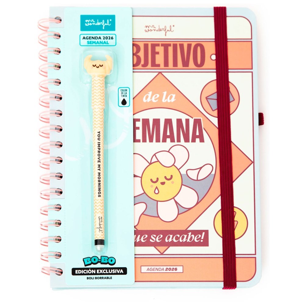 Agenda wonder 2026 semanal objetivo semana + boligrafo rega